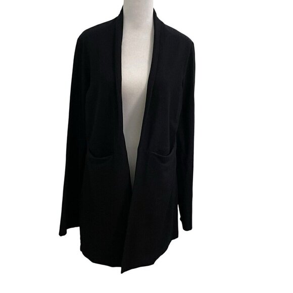 Eileen Fisher Crepe Open Front Blazer Jacket Pockets Classic Black size Medium - Picture 1 of 8